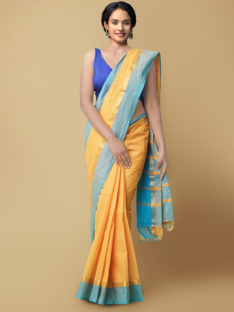 

Unnati Silks Coral & Blue Woven Design Pure Cotton Mangalagiri Saree