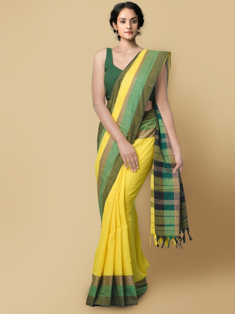 

Unnati Silks Yellow & Green Pure Cotton Narayan Peth Saree