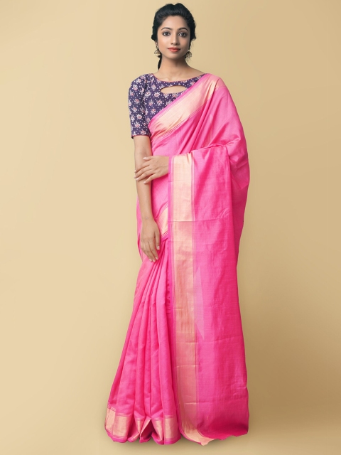 

Unnati Silks Women Pink & Gold-Toned Fancy Art Silk Saree
