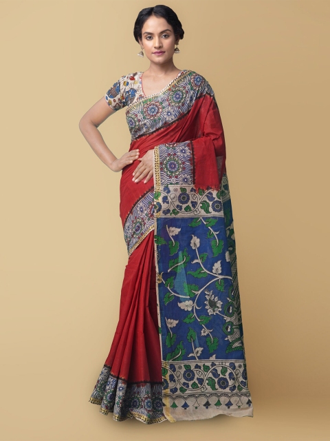 

Unnati Silks Maroon & Green Kalamkari Pure Cotton Kanjeevaram Saree