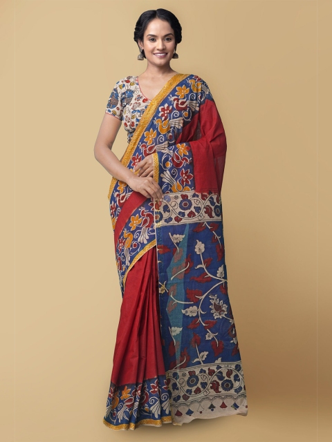 

Unnati Silks Maroon & Blue Kalamkari Pure Cotton Kanjeevaram Saree