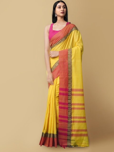 

Unnati Silks Yellow & Pink Pure Cotton Narayan Peth Saree