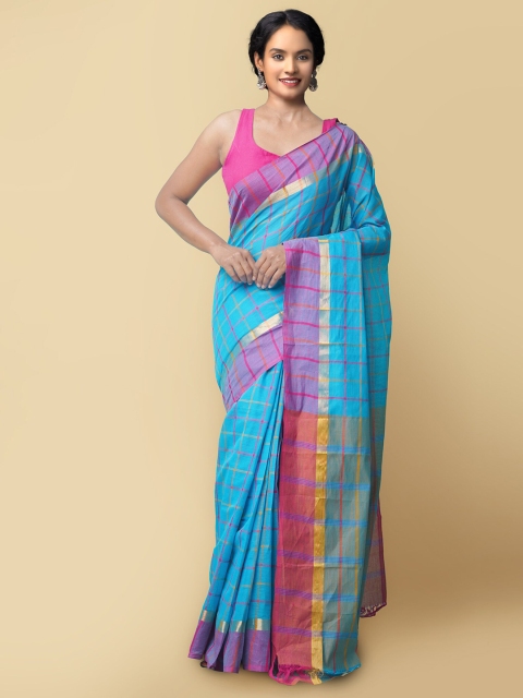

Unnati Silks Women Blue & Pink Pure Pavani Mangalagiri Cotton Sustainable Saree