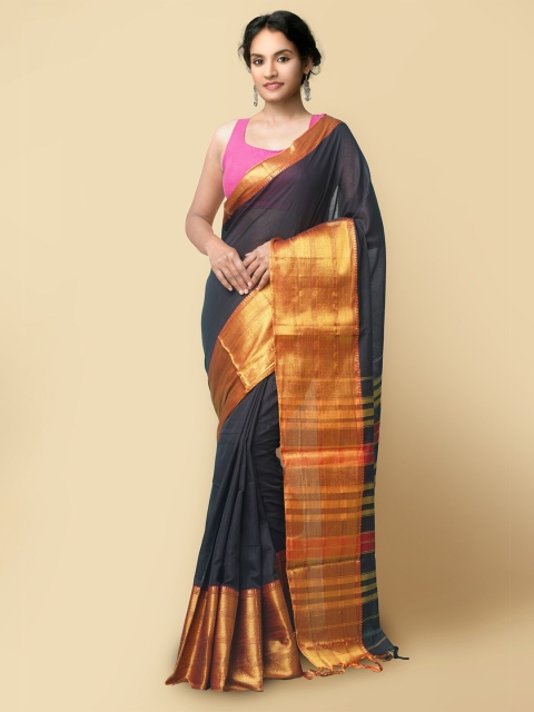 

Unnati Silks Women Black & Orange Pure Handloom Narayanpet Cotton Sustainable Saree