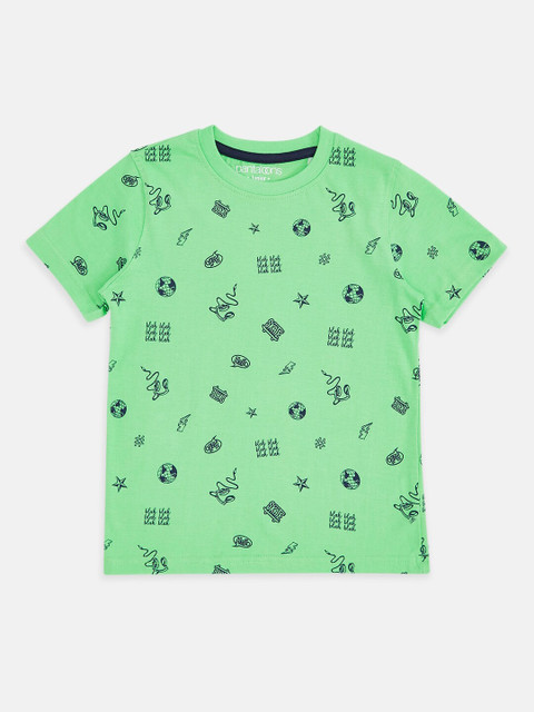 

Pantaloons Junior Boys Green Printed Pure Cotton T-shirt