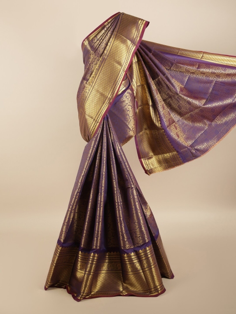 

Pothys Violet & Gold-Coloured Floral Zari Silk Blend Saree