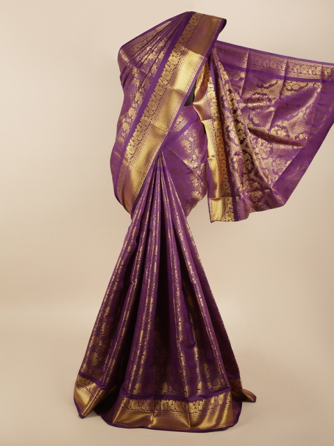 

Pothys Violet & Gold-Coloured Floral Zari Silk Blend Saree