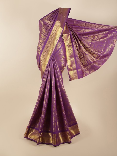 

Pothys Violet & Gold-Coloured Floral Zari Silk Blend Saree