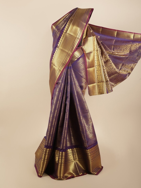 

Pothys Violet & Gold-Coloured Floral Zari Silk Blend Saree