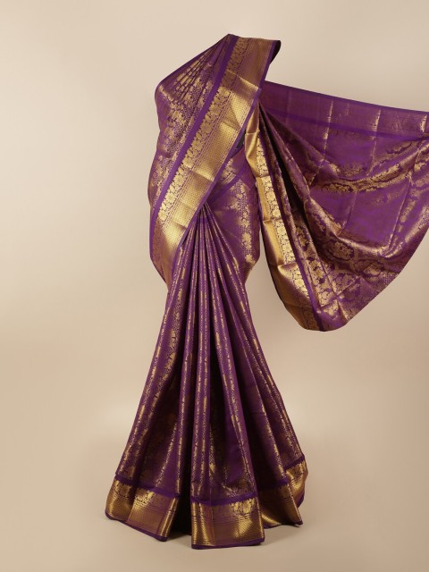 

Pothys Violet & Gold-Coloured Floral Zari Silk Blend Saree