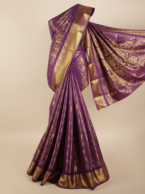 

Pothys Violet & Gold-Coloured Floral Zari Silk Blend Saree