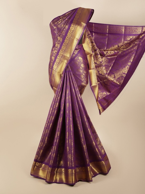 

Pothys Violet & Gold-Coloured Floral Zari Silk Blend Saree