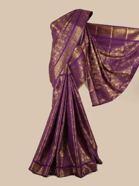 

Pothys Violet & Gold-Coloured Floral Zari Silk Blend Saree