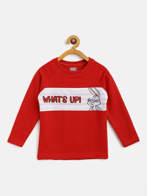 

Eteenz Boys Red & Off-White Bugs Bunny Typography Print Pre Cotton T-shirt