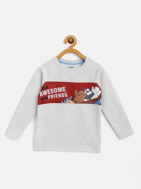 

Eteenz Boys Grey Melange & Red We Bare Bears Typography Printed T-shirt