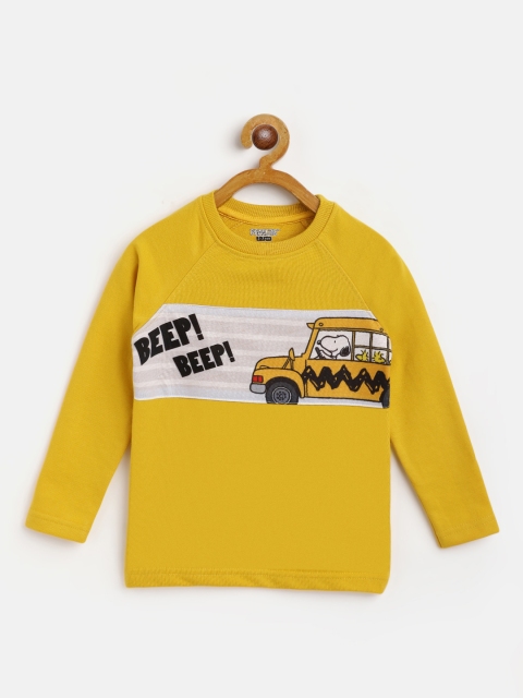 

Eteenz Boys Mustard Yellow & Off-White Snoopy Typography Print Pure Cotton T-shirt