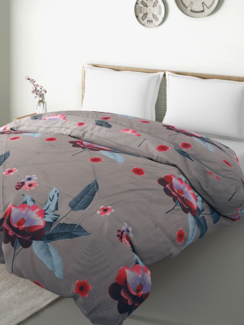 

Aura Grey & Green Floral Print Mild Winter 144 TC 150 GSM Quilted Double Bed Comforter