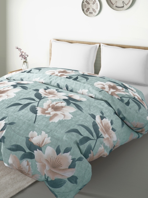 

Aura Green & White Floral Mild Winter 144 TC 150 GSM Quilted Double Bed Comforter