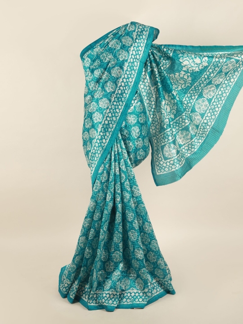 

Pothys Turquoise Blue & White Batik Saree