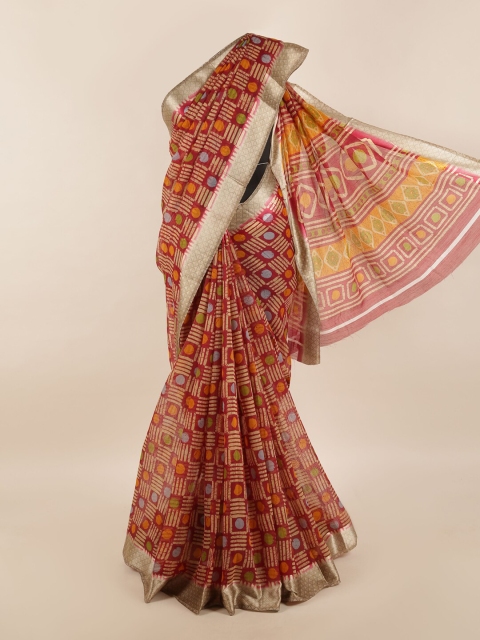 

Pothys Red & Green Geometric Saree