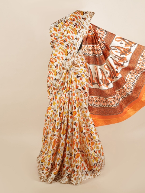 

Pothys Cream-Coloured & Orange Floral Saree