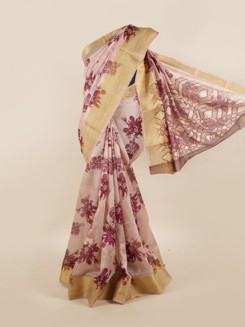 

Pothys Peach-Coloured & Brown Floral Zari Saree