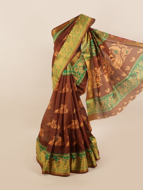 

Pothys Brown & Green Floral Zari Saree