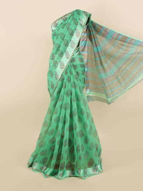 

Pothys Green & Brown Ethnic Motifs Saree