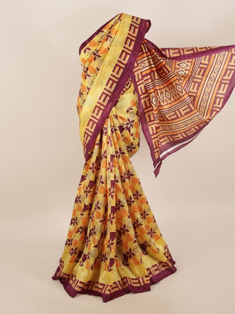 

Pothys Yellow & Magenta Geometric Printed Saree