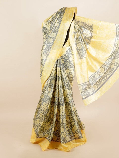 

Pothys Grey & Yellow Floral Printed Saree