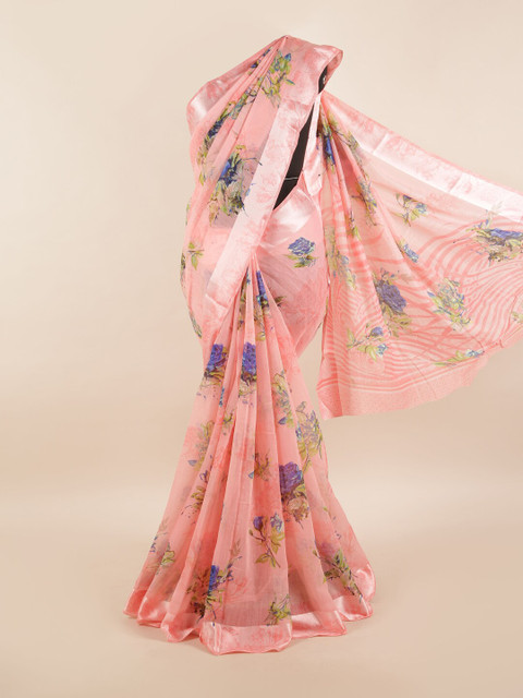 

Pothys Pink & Blue Floral Printed Saree