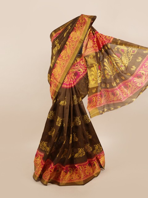 

Pothys Brown & Yellow Floral Zari Saree