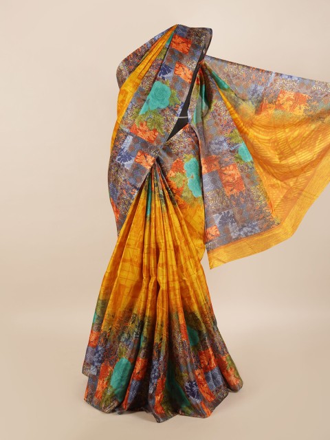 

Pothys Yellow & Grey Floral Printed Saree