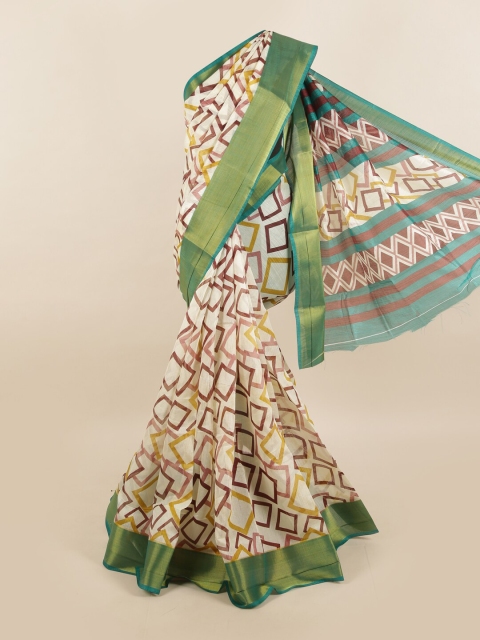 

Pothys Cream-Coloured & Brown Zari Saree