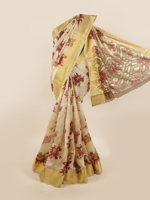 

Pothys Cream-Coloured & Red Floral Printed Saree