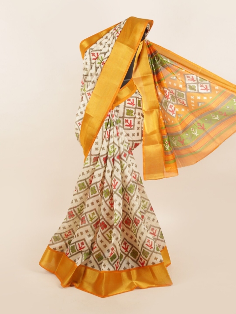 

Pothys Cream-Coloured & Brown Zari Saree