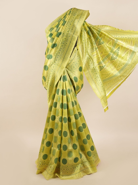 

Pothys Green & Gold-Toned Polka Dots Zari Border Saree