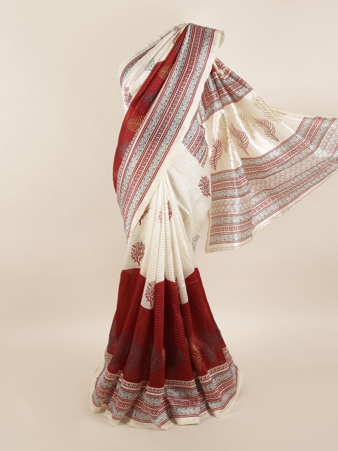 

Pothys Cream-Coloured & Red Floral Printed Saree
