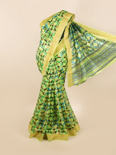 

Pothys Green & Yellow Printed Zari Border Saree