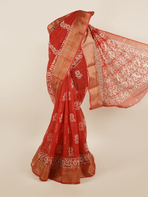

Pothys Red & White Floral Printed Zari Border Saree