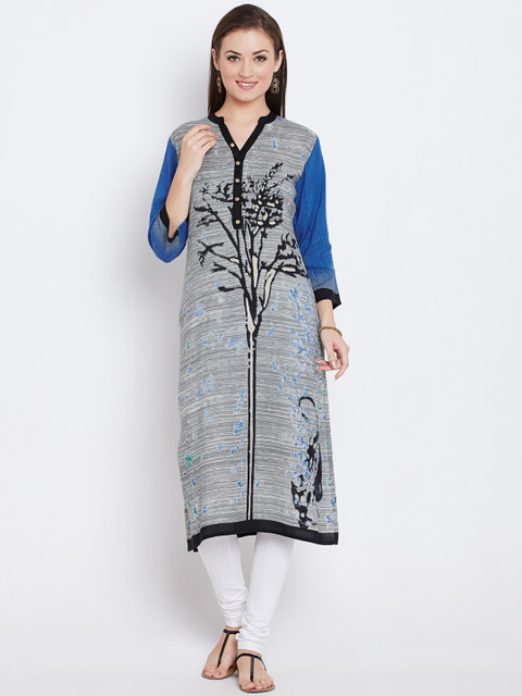 

Shree Women Grey Printed Straight Kurta