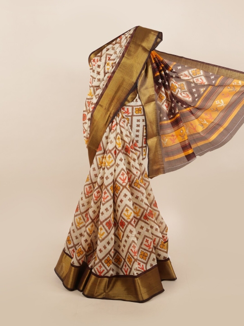 

Pothys Cream-Coloured & Yellow Zari Saree