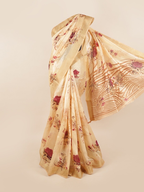 

Pothys Cream-Coloured & Red Floral Saree