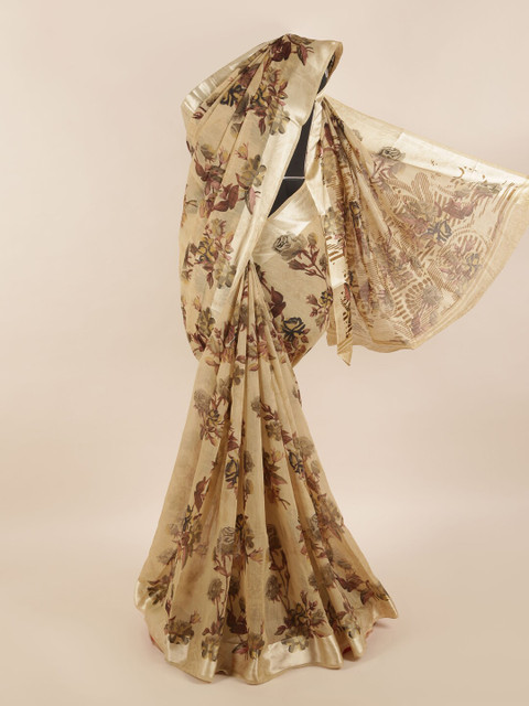 

Pothys Beige & Brown Floral Printed Saree