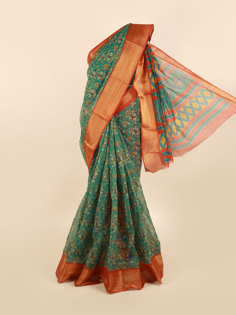 

Pothys Green & Yellow Floral Printed Saree