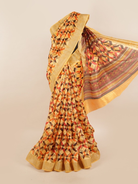 

Pothys Peach-Coloured & Orange Printed Saree