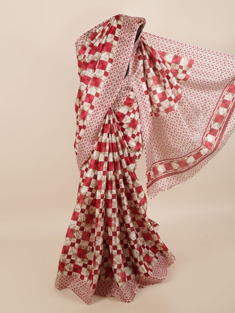 

Pothys White & Red Cotton Blend Saree