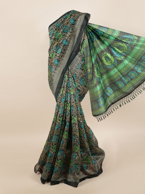 

Pothys Green & Black Floral Printed Saree