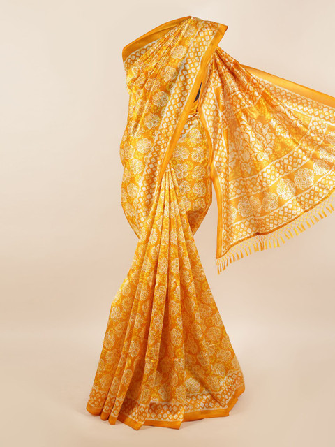 

Pothys Mustard & Off White Floral Printed Saree