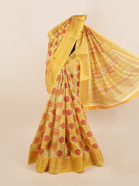 

Pothys Yellow & Red Polka Dots Printed Saree